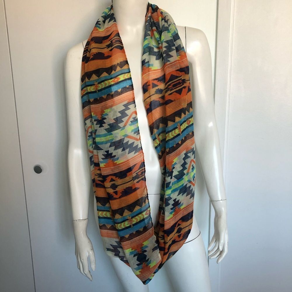 Aztec Pattern Infinity Lightweight Scarf Wrap Ora… - image 1
